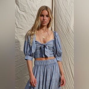 Jen’s Pirate Booty Dusty Blue and Floral Wilde Blouse and Skirt Set NWT